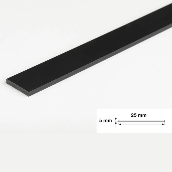 2.5 Metre Black Durable PVC Flat Bar, Trim Architrave, Cover