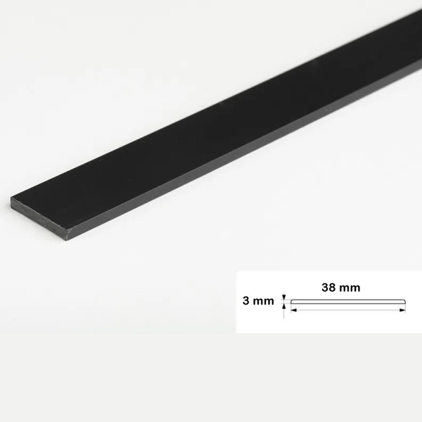 2.5 Metre Black Durable PVC Flat Bar, Trim Architrave, Cover