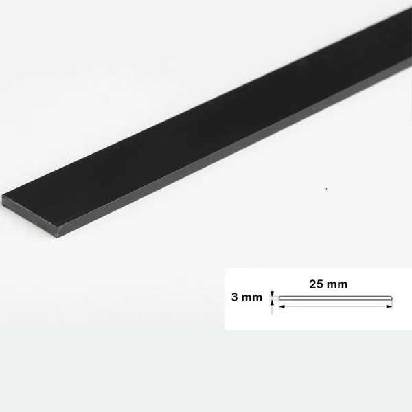 2.5 Metre Black Durable PVC Flat Bar, Trim Architrave, Cover