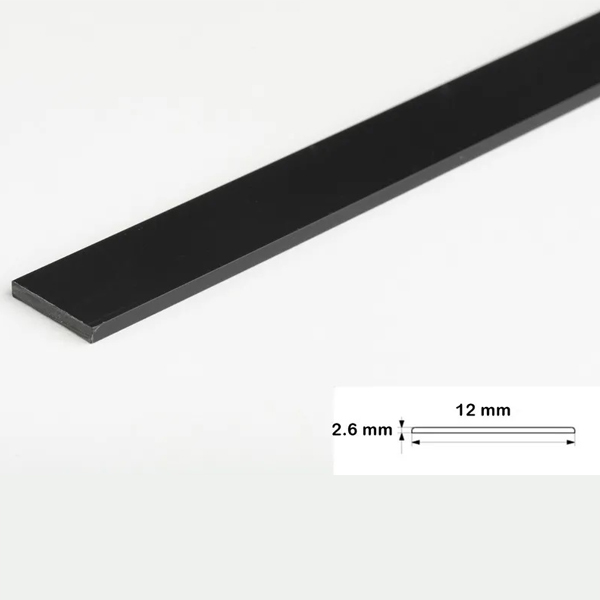 2.5 Metre Black Durable PVC Flat Bar, Trim Architrave, Cover